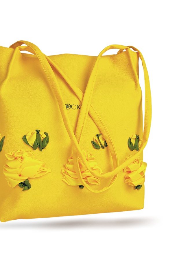 YELLOW FLORAL HAND BAG